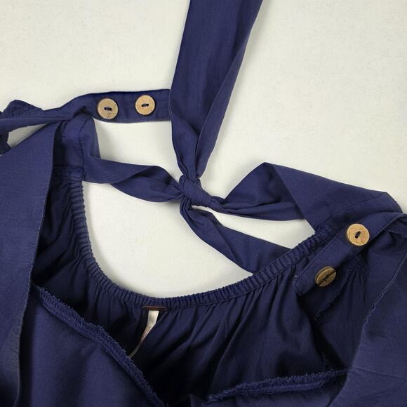 Free People Dress Womens Small Navy Maxi Ruffle Strap Tie Back Pockets OB1134716 - Picture 10 of 16